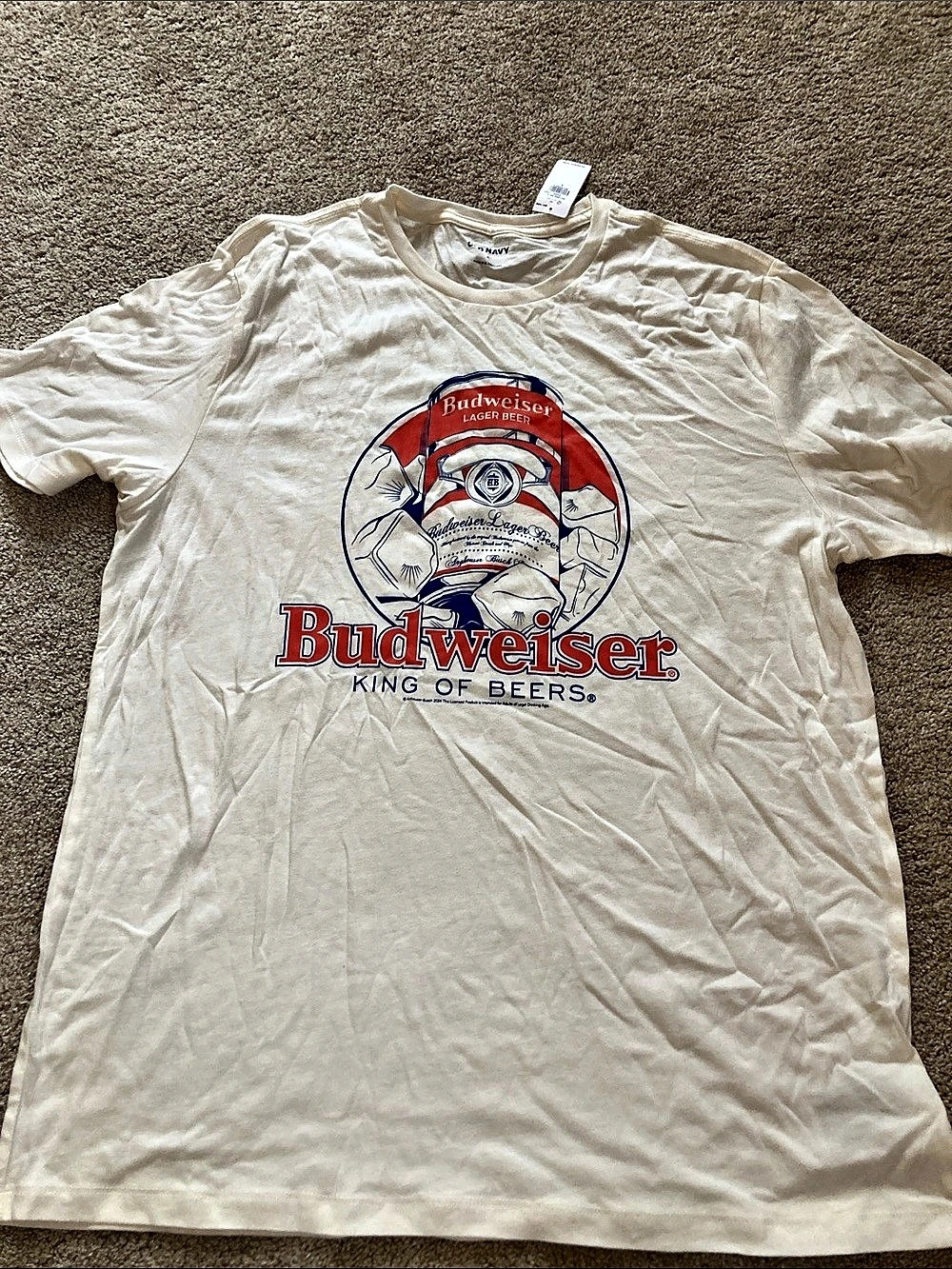 Old Navy Budweiser Graphic T-Shirt Cream & Red Large